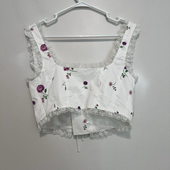For Love and Lemons Violet Crop Bustier‎ Corset White Floral Top Size Small - Picture 6 of 9